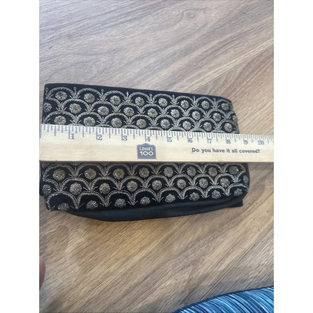 Vintage Clutch Black‎ Velvet Beaded Evening Bag Snap Closure 8x6 Elegant Party